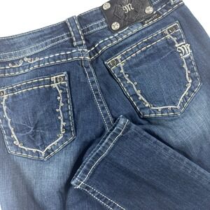Miss Me Skinny Jeans Womens 28 Thick Stitch Embellished Low Rise Dark Wash